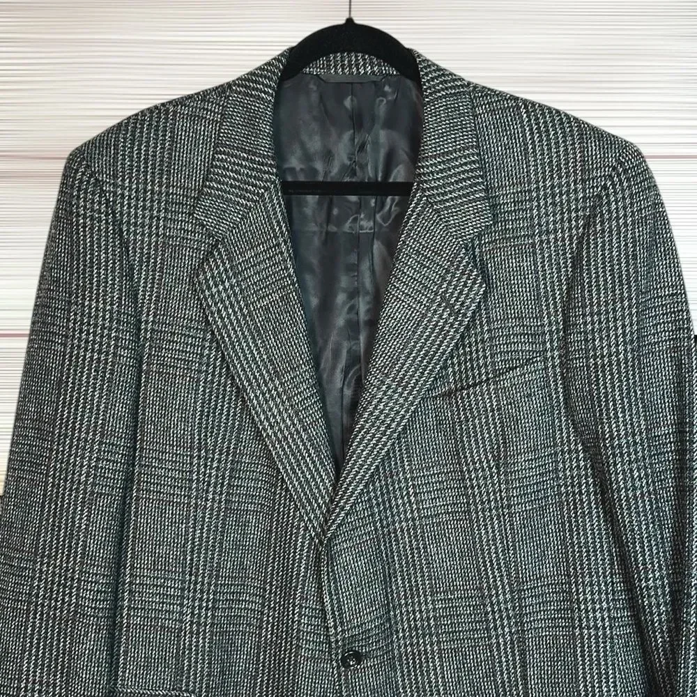 Vintage Hickey Freeman Wool Sport Coat Gray Houndstooth Glen Check size 48 L